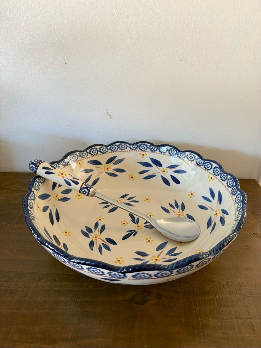 Temp-tations by Tara Old World 14” Stoneware Serving Bowl w/ Serving Spoon